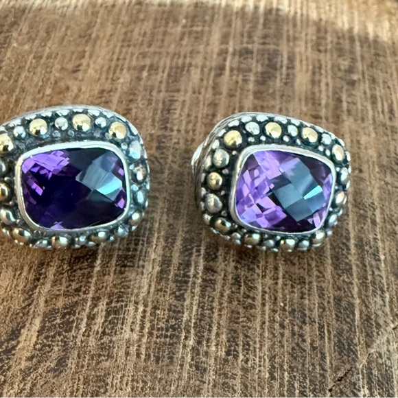 Samuel Benham BJC Sterling Silver 18k Gold Purple Amethyst Earrings - Picture 5 of 8